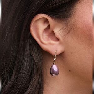 SAACHI Tear Drop Crystal Adorned Wire Pearl Earrinngs Purple NWT$58 *Free Ship*